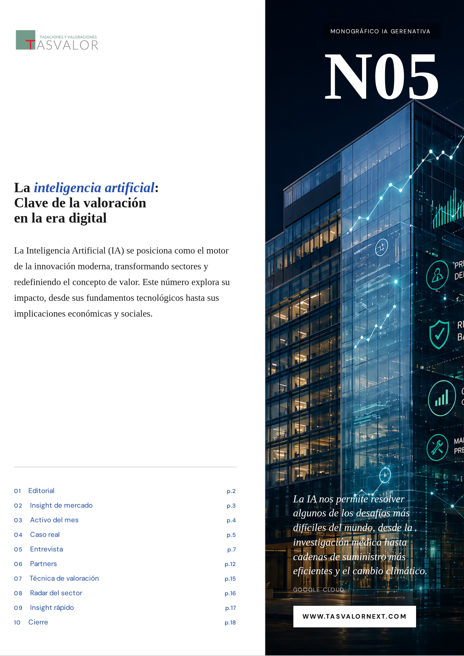 Portada TASVALOR INSIGHTS 05_ La inteligencia artificial : Clave de la valoración en la era digital
