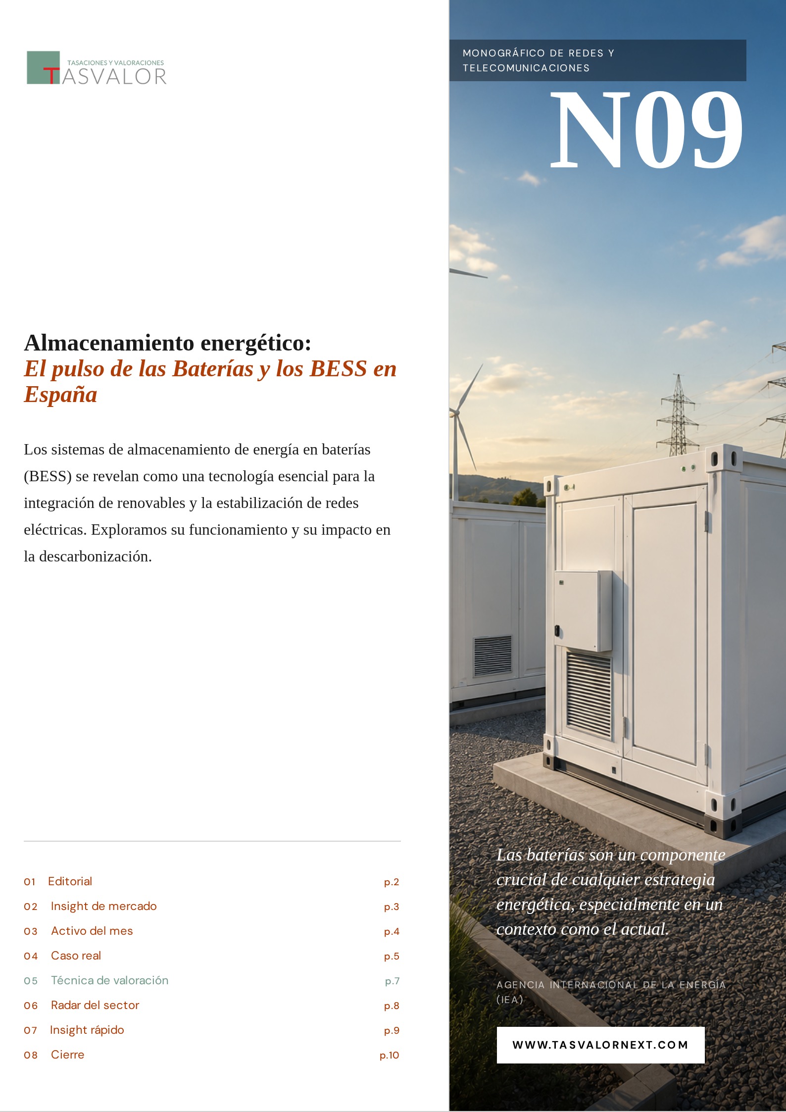 Portada TASVALOR INSIGHTS 09_ Almacenamiento energético: El pulso de las Baterías y los BESS en España