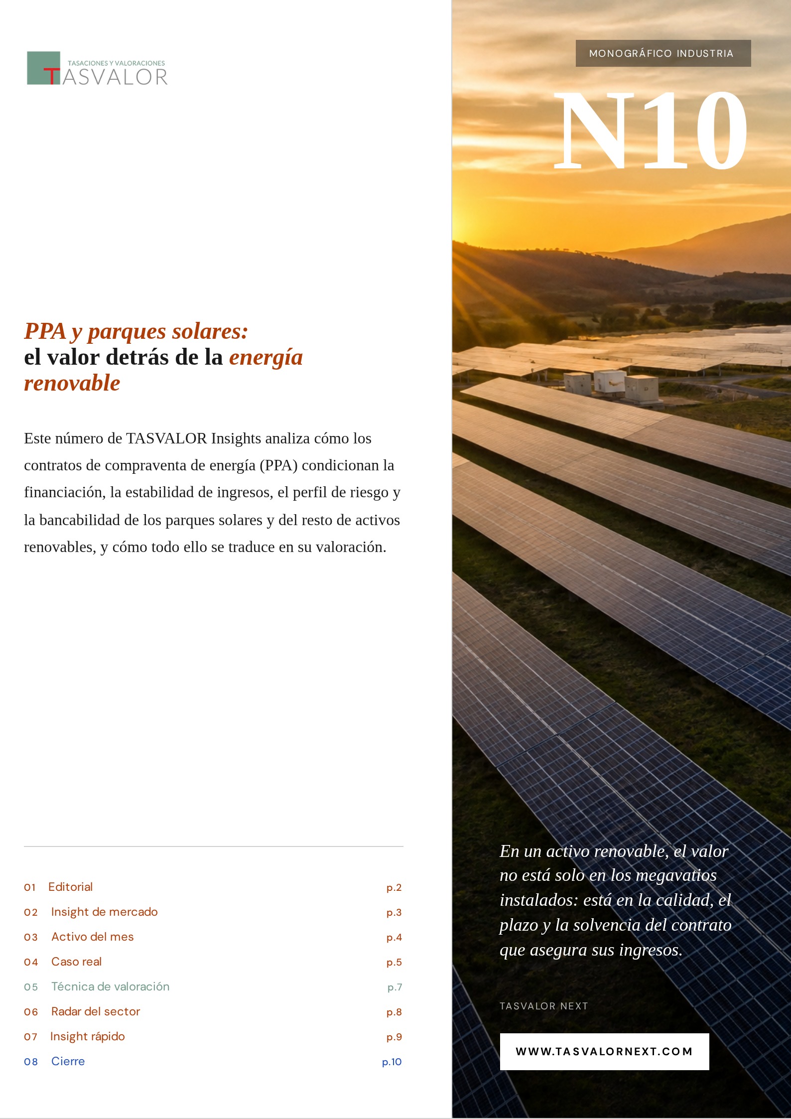 Portada TASVALOR INSIGHTS 10_ PPA y parques solares: el valor detrás de la energía renovable