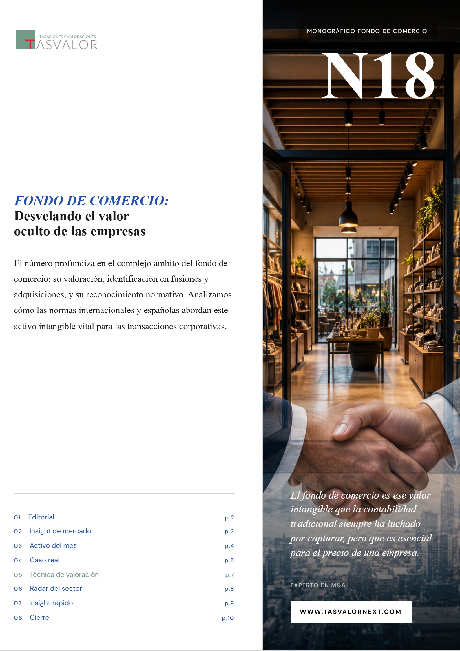 Portada TASVALOR INSIGHTS 18_ FONDO DE COMERCIO: Desvelando el valor oculto de las empresas